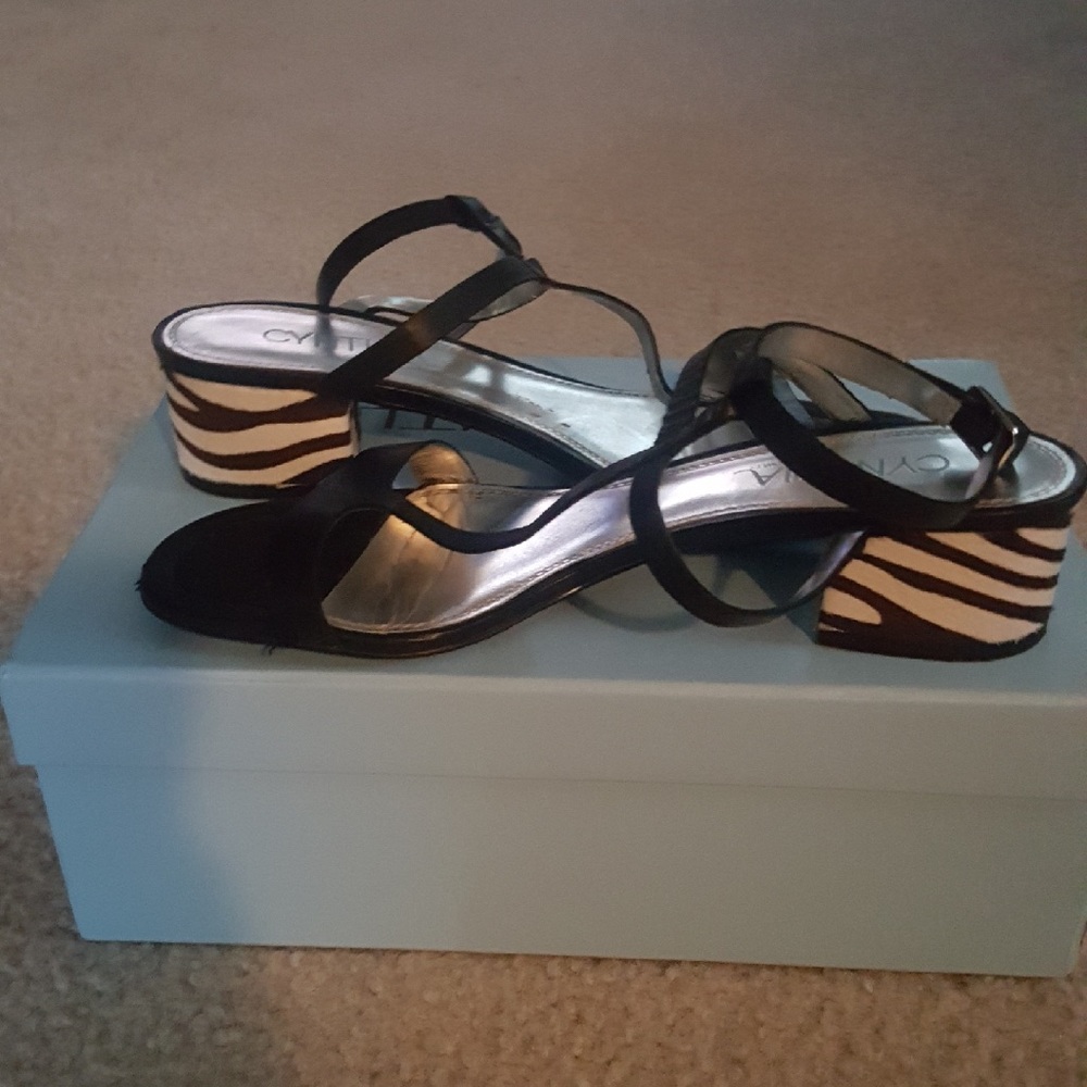 Cynthia Rowley block heel animal print sandal